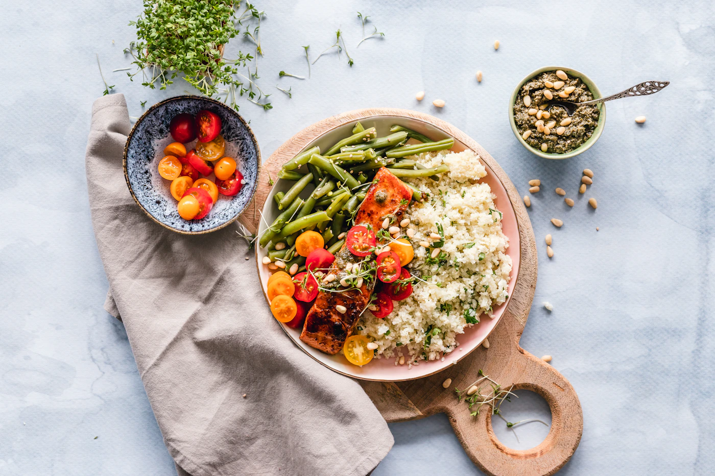 Saumon rôti, couscous & légumes verts